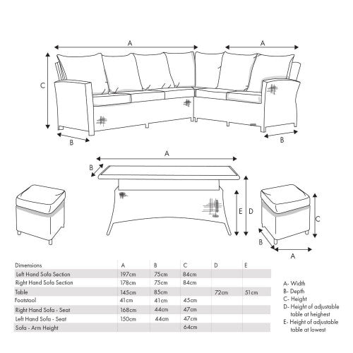 Barbados Slate Grey Outdoor Corner Seating Set Long Left with Ceramic Top