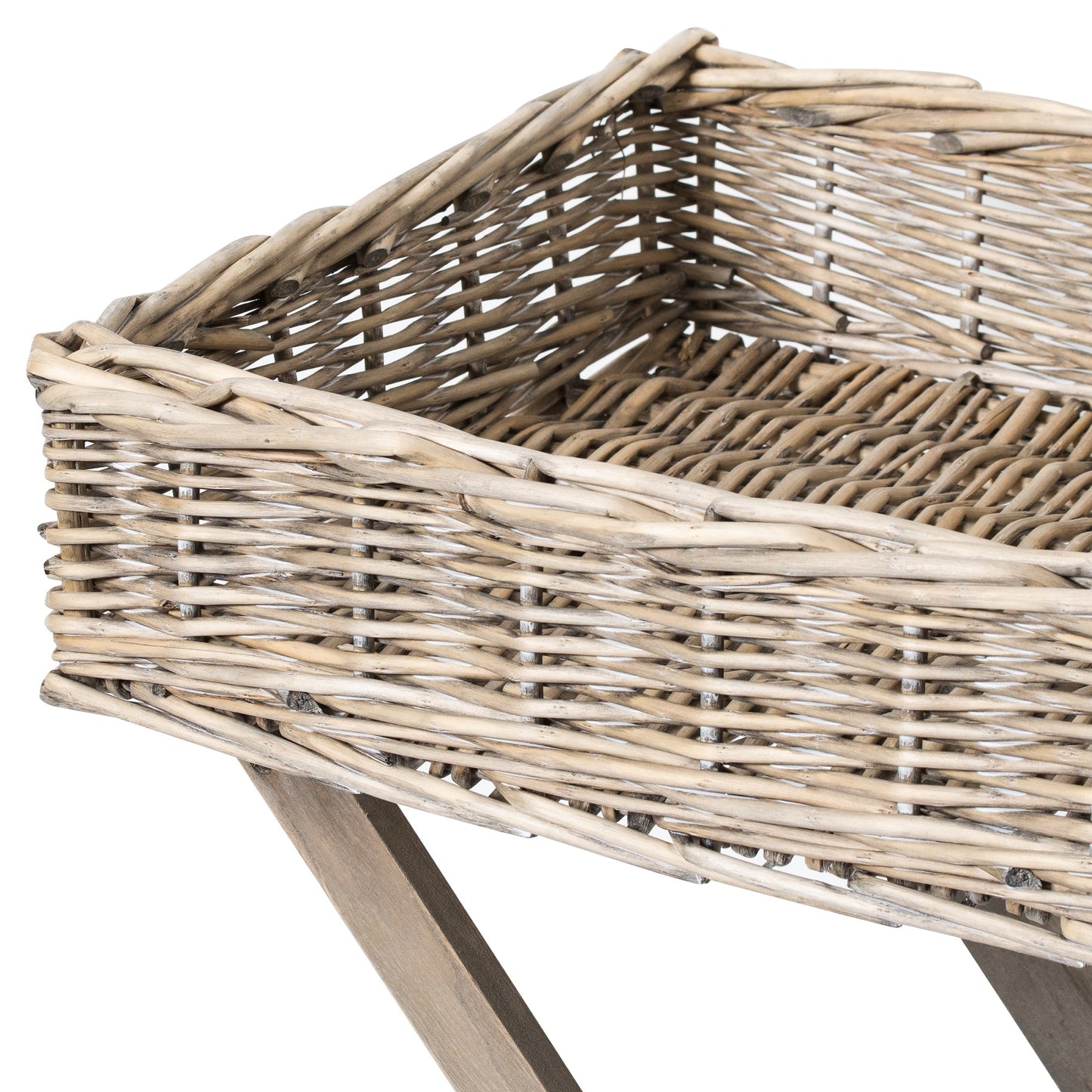 Grey Wash Wicker Basket Butler Tray