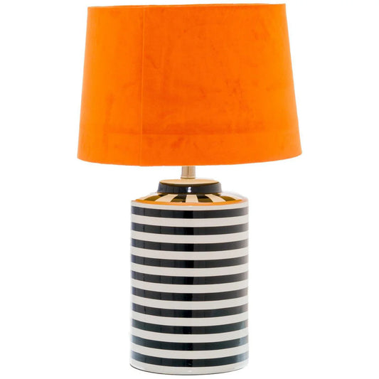 Monochrome Ceramic Lamp With Burnt Orange Velvet Shade